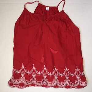 Old Navy Red Cotton Top With Embroidered Hem Spaghetti Straps | Size M